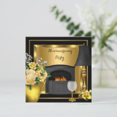 引っ越し祝いパーティー金ゴールドバラデコールワインガラスブラック 招待状 (スタンド正面)