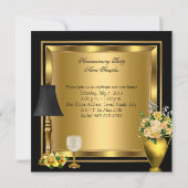 引っ越し祝いパーティー金ゴールドバラデコールワインガラスブラック 招待状 (裏面)