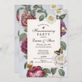 引っ越し祝いパーティー開花蝶フローラヴィンテージ 招待状 (正面/裏面)