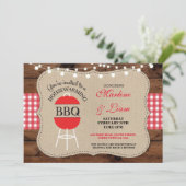 引っ越し祝いパーティーBBQの赤く素朴で新しい家の招待状 招待状 (スタンド正面)
