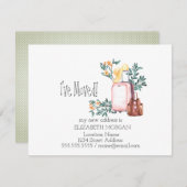 引っ越し、スーツケース、花の新しい住所 案内状 (正面/裏面)