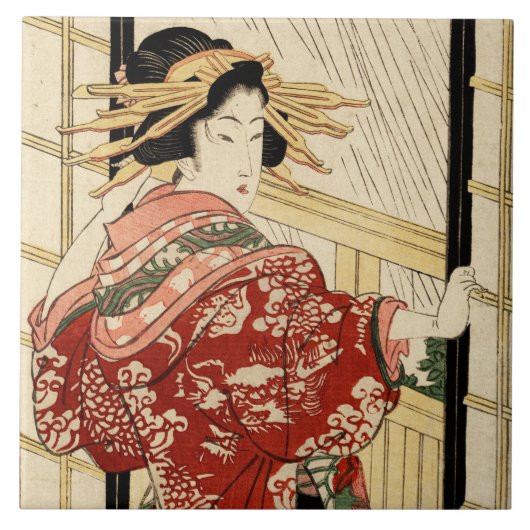 引横津の夜の女(ヴィンテージ日本のプリント) タイル (正面)