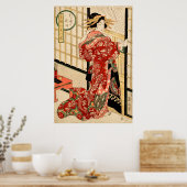 引横津の夜の女(ヴィンテージ日本のプリント) ポスター (キッチン)