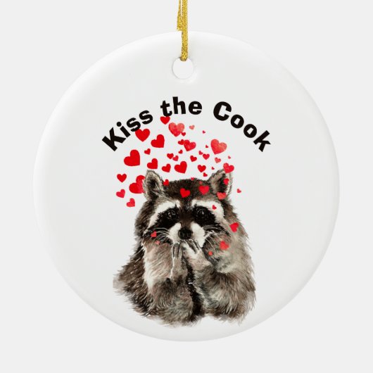 引用文おもしろいキスザ調理師かわいいアライグマ、動物 セラミックオーナメント (裏面)