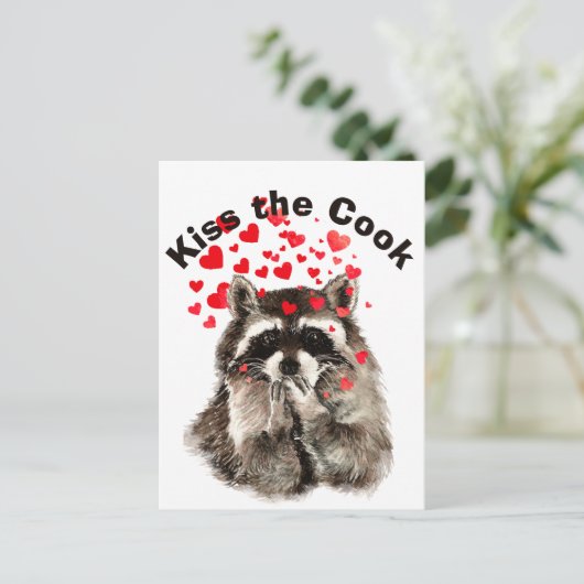 引用文おもしろいキスザ調理師かわいいアライグマ、動物 ポストカード (スタンド正面)