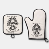 引用文おもしろいスケルトンGothicハロウィーン料理 鍋つかみ&鍋敷きセット (正面)