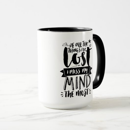 引用文おもしろいタイポグラフィマグ失ったマイマインド マグカップ (正面右)