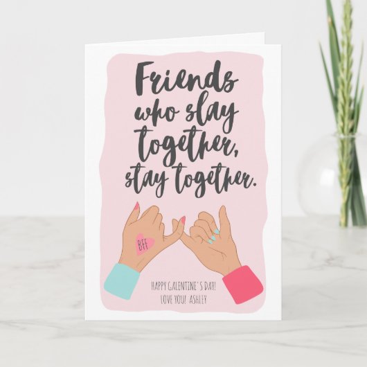 引用文おもしろいピンキーガレンチン3枚コラージュ カード (正面)