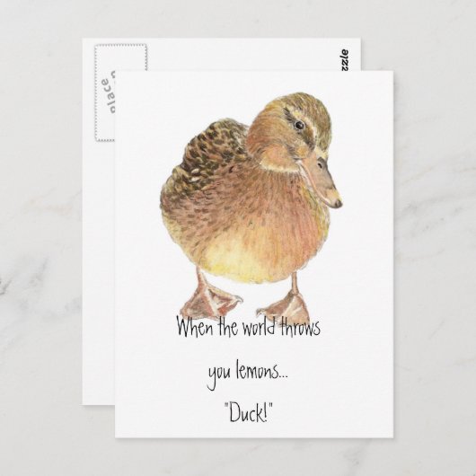 引用文おもしろい、人生はレモン、アヒル、ユーモアをスロー ポストカード (正面/裏面)