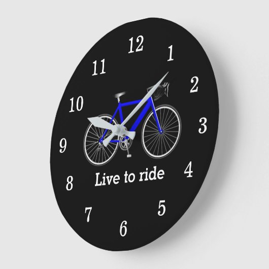 引用文と青い自転車の黒 ラージ壁時計 (傾斜)
