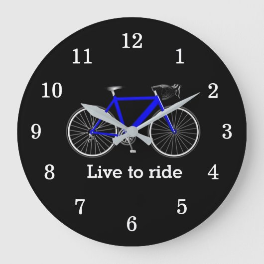 引用文と青い自転車の黒 ラージ壁時計 (正面)