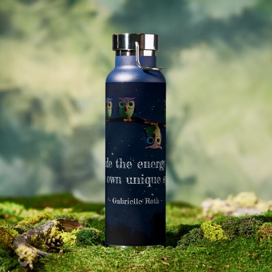 引用文のコラージュ違うをユニーク使ったフクロウ ウォーターボトル (アウトドア)