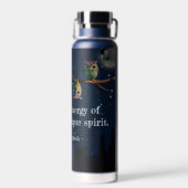 引用文のコラージュ違うをユニーク使ったフクロウ ウォーターボトル (背面)