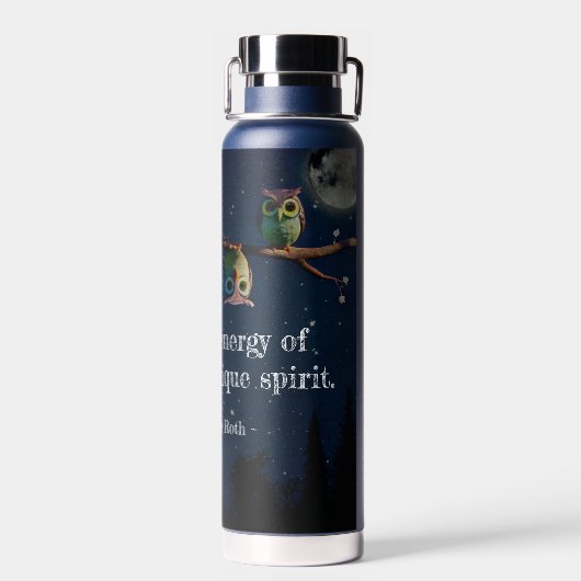 引用文のコラージュ違うをユニーク使ったフクロウ ウォーターボトル (背面)