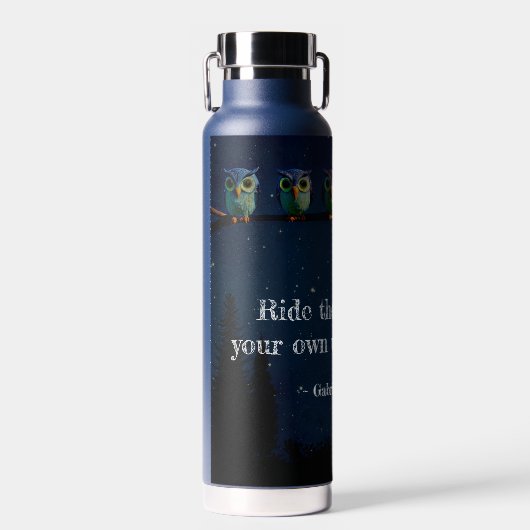 引用文のコラージュ違うをユニーク使ったフクロウ ウォーターボトル (正面)