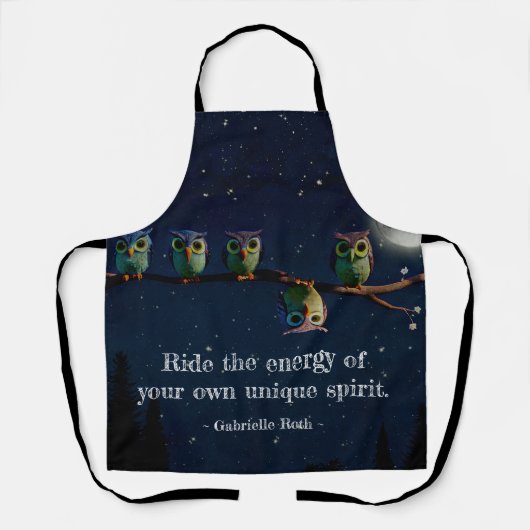 引用文のコラージュ違うをユニーク使ったフクロウ エプロン (正面)
