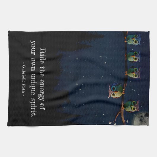 引用文のコラージュ違うをユニーク使ったフクロウ キッチンタオル (横)