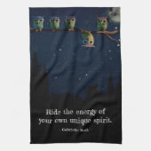 引用文のコラージュ違うをユニーク使ったフクロウ キッチンタオル (縦)