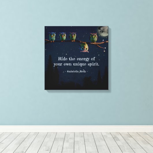 引用文のコラージュ違うをユニーク使ったフクロウ キャンバスプリント (インサイチュ (ウッドフロア))