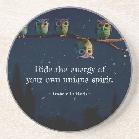 引用文のコラージュ違うをユニーク使ったフクロウ コースター (正面)