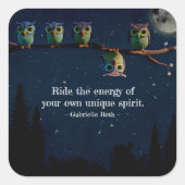 引用文のコラージュ違うをユニーク使ったフクロウ スクエアシール (正面)