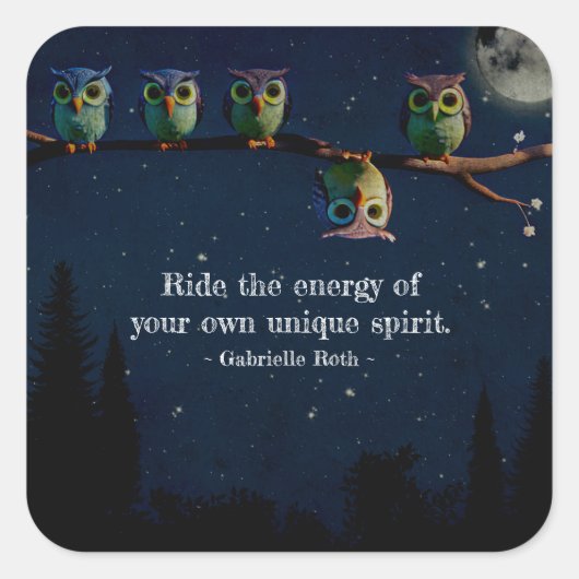 引用文のコラージュ違うをユニーク使ったフクロウ スクエアシール (正面)