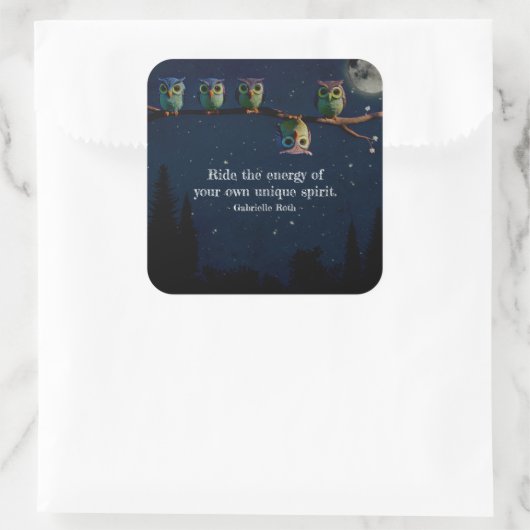 引用文のコラージュ違うをユニーク使ったフクロウ スクエアシール (バッグ)