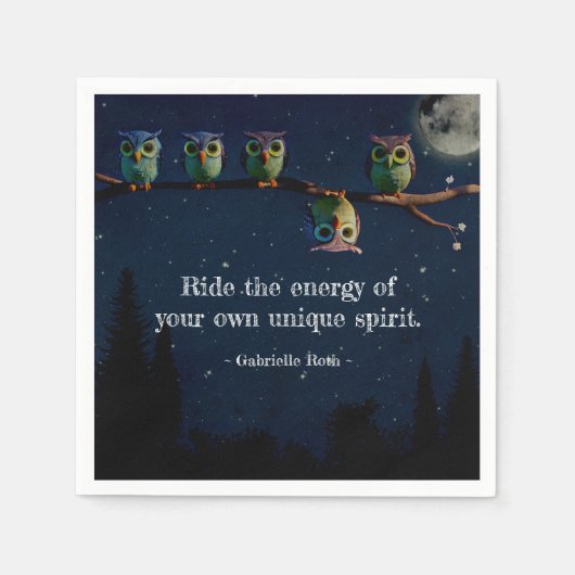 引用文のコラージュ違うをユニーク使ったフクロウ スタンダードカクテルナプキン (正面)