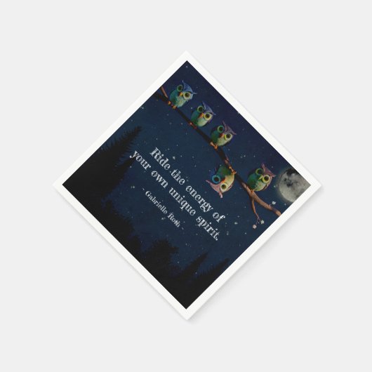 引用文のコラージュ違うをユニーク使ったフクロウ スタンダードカクテルナプキン (角)