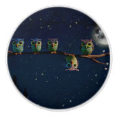 引用文のコラージュ違うをユニーク使ったフクロウ セラミックノブ (正面)