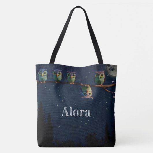 引用文のコラージュ違うをユニーク使ったフクロウ トートバッグ (裏面)