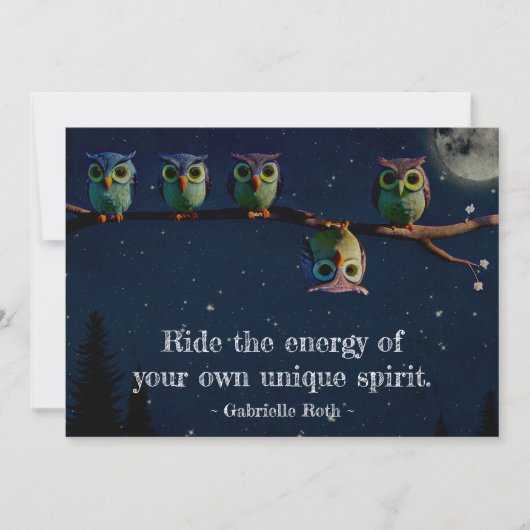 引用文のコラージュ違うをユニーク使ったフクロウ ノートカード (正面)