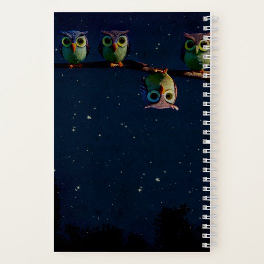 引用文のコラージュ違うをユニーク使ったフクロウ ノートブック (裏面)