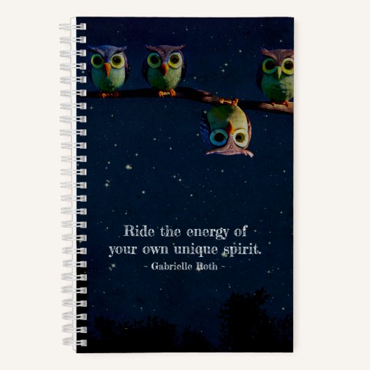 引用文のコラージュ違うをユニーク使ったフクロウ ノートブック (正面)