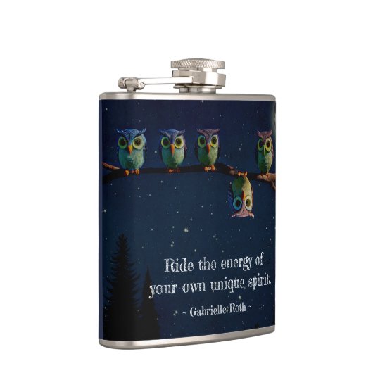 引用文のコラージュ違うをユニーク使ったフクロウ フラスク (右)