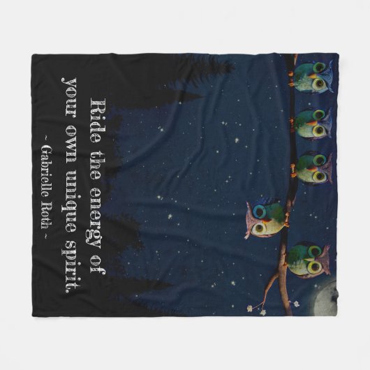 引用文のコラージュ違うをユニーク使ったフクロウ フリースブランケット (正面(横))