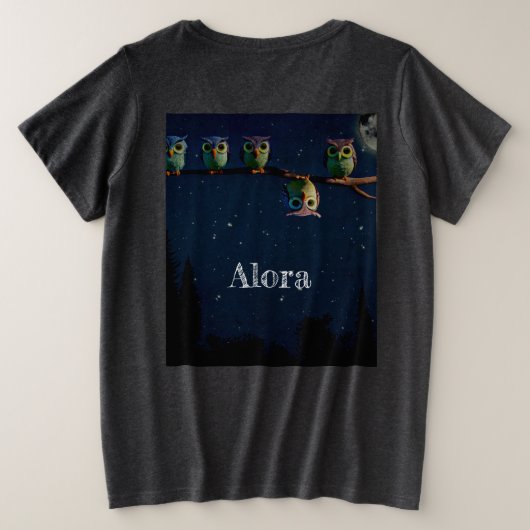 引用文のコラージュ違うをユニーク使ったフクロウ プラスサイズTシャツ (デザイン裏面)