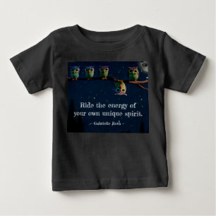 引用文のコラージュ違うをユニーク使ったフクロウ ベビーTシャツ