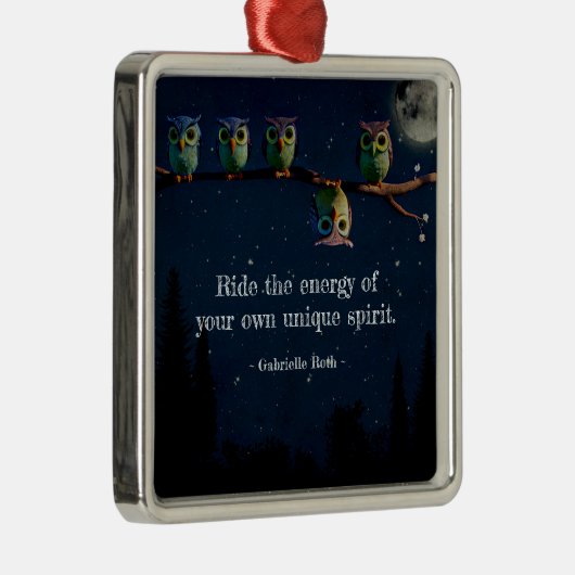 引用文のコラージュ違うをユニーク使ったフクロウ メタルオーナメント (右)