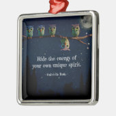 引用文のコラージュ違うをユニーク使ったフクロウ メタルオーナメント (左)