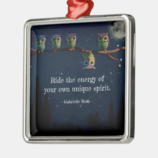 引用文のコラージュ違うをユニーク使ったフクロウ メタルオーナメント (左)