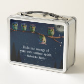 引用文のコラージュ違うをユニーク使ったフクロウ メタルランチボックス (裏面)