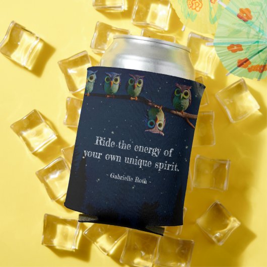 引用文のコラージュ違うをユニーク使ったフクロウ 缶クーラー (インサイチュ 夏)