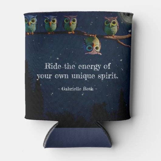 引用文のコラージュ違うをユニーク使ったフクロウ 缶クーラー (正面)