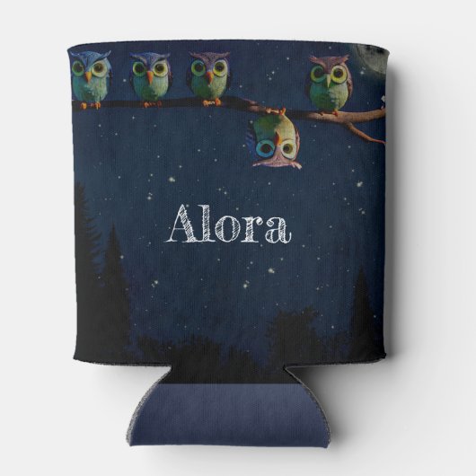 引用文のコラージュ違うをユニーク使ったフクロウ 缶クーラー (裏面)