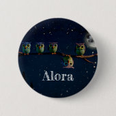 引用文のコラージュ違うをユニーク使ったフクロウ 缶バッジ (正面)