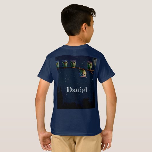 引用文のコラージュ違うをユニーク使ったフクロウ Tシャツ (裏面フル)