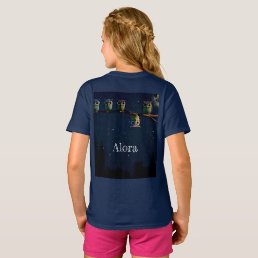 引用文のコラージュ違うをユニーク使ったフクロウ Tシャツ (裏面フル)