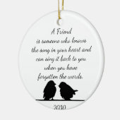 引用文のハートと鳥 セラミックオーナメント (左)