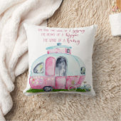 引用文のピンクおよび白いレトロのヴィンテージのキャンピングカー クッション (ブランケット)